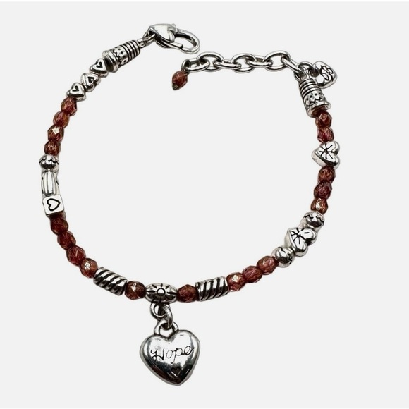 Brighton Jewelry - Brighton silver tone and amber crystal HOPE Charm Bracelet EUC